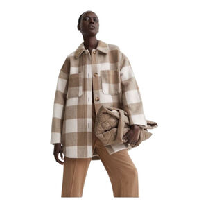 H&M Oversized Plaid Faux Mohair Shacket Style Lined Coat with Pockets